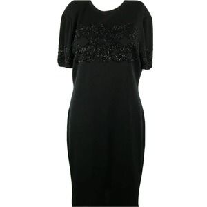 Nina Patrick Dress Womens Sz M Black Beaded Wool Blend Stretch Knit Sweater‎